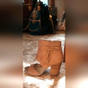 Faux Suede Ankle Cuff  Sandal Boot with Block Heel